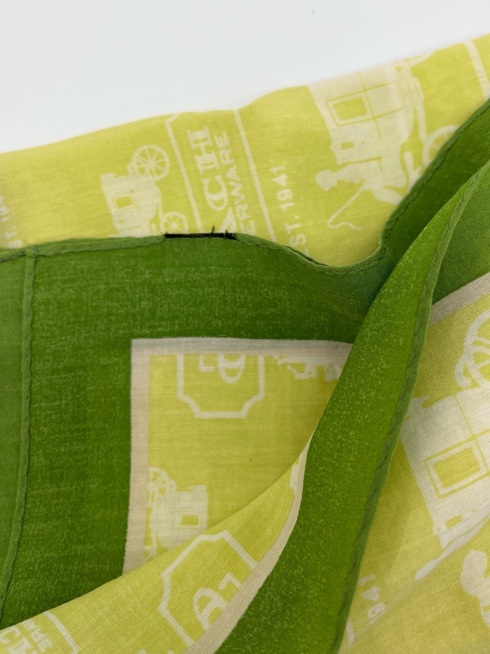 Coach Logo Scarf Summer weight Cotton in Yellow White and Green 20” Square - Picture 4 of 4